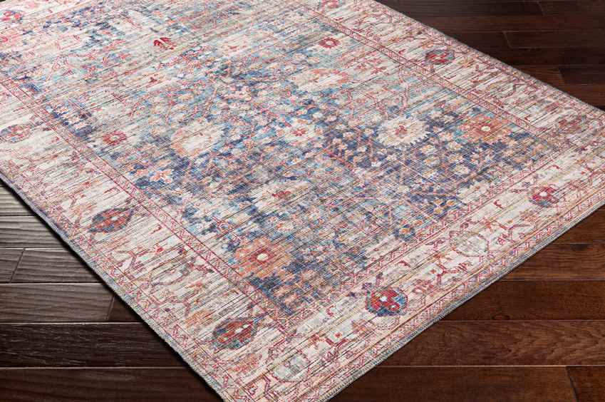 Mellott Traditional Washable Area Rug, Dark Blue