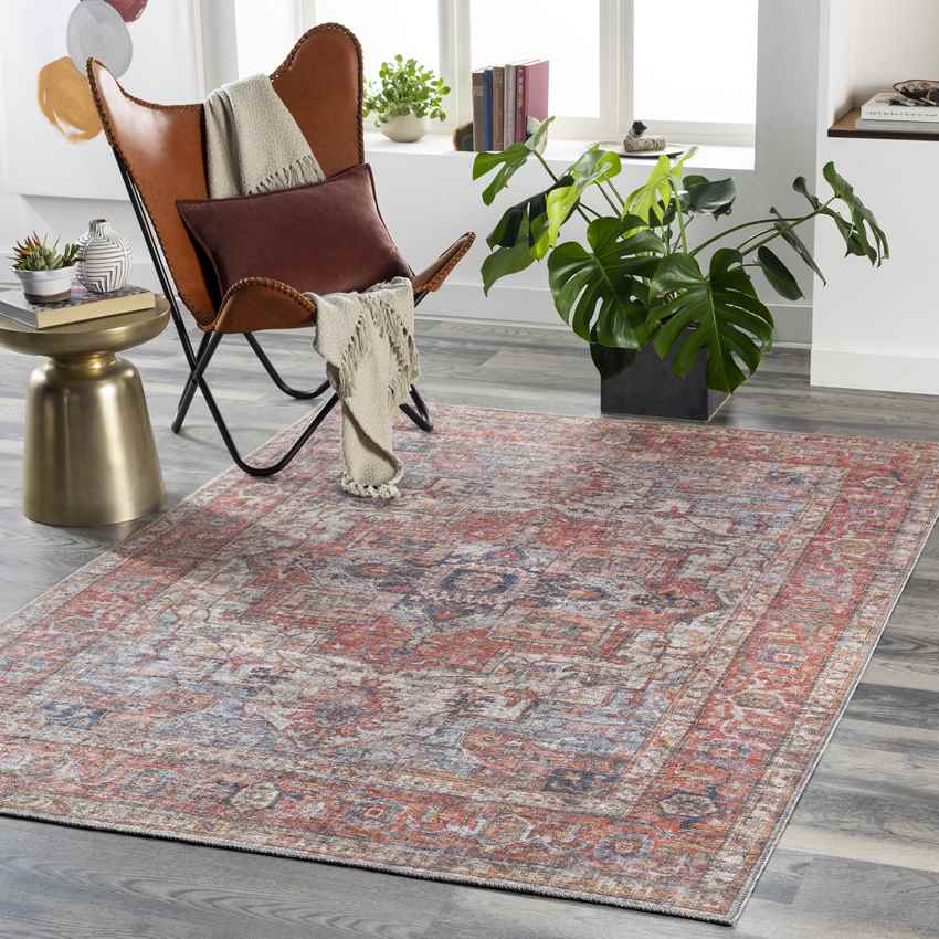 Roseland Traditional Washable Rug, Burgundy