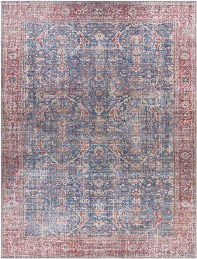 Royal Center Traditional Washable Rug, Denim