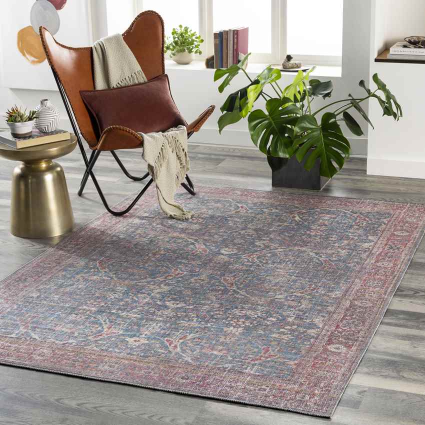 Royal Center Traditional Washable Rug, Denim