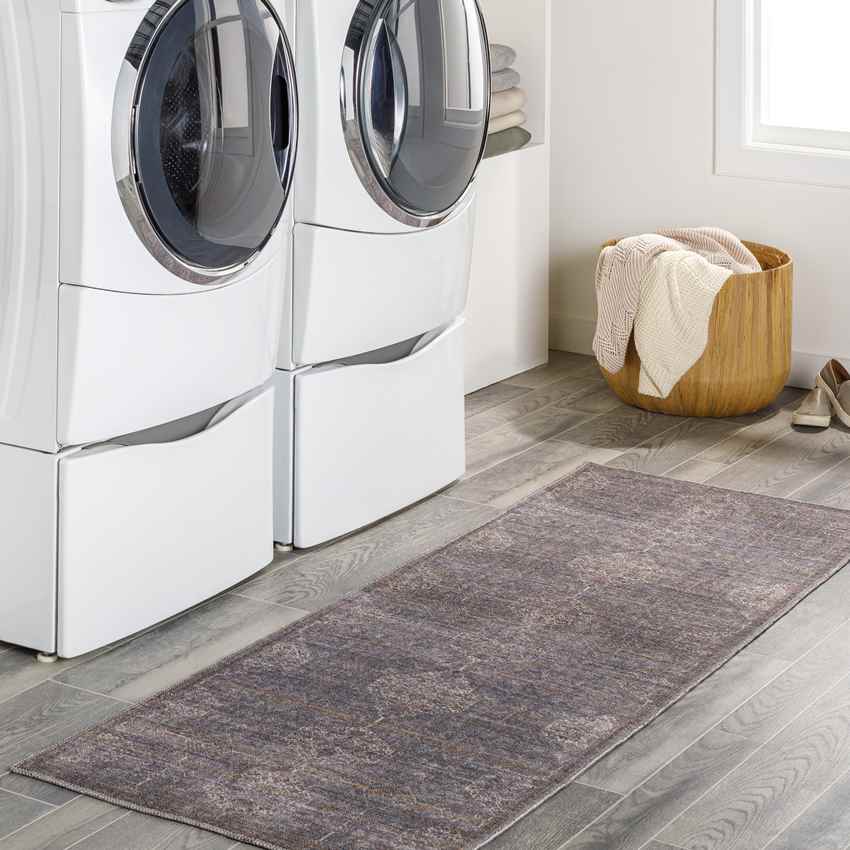 St John Traditional Washable Rug, Brown