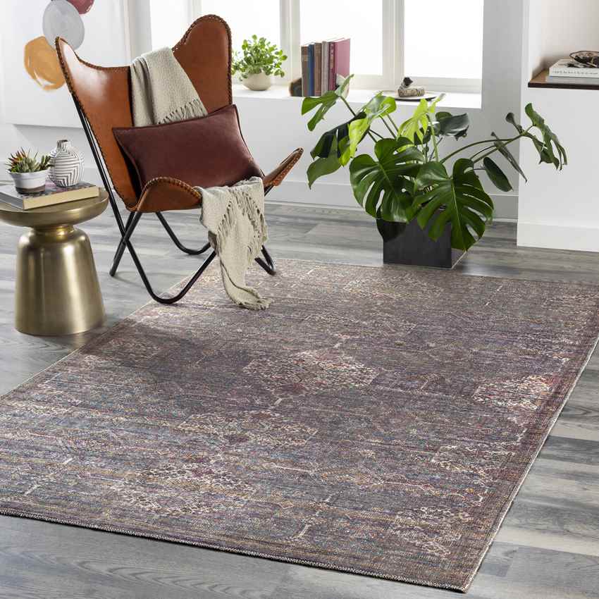 St John Traditional Washable Rug, Brown