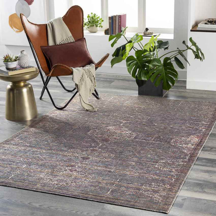 St John Traditional Washable Rug, Brown