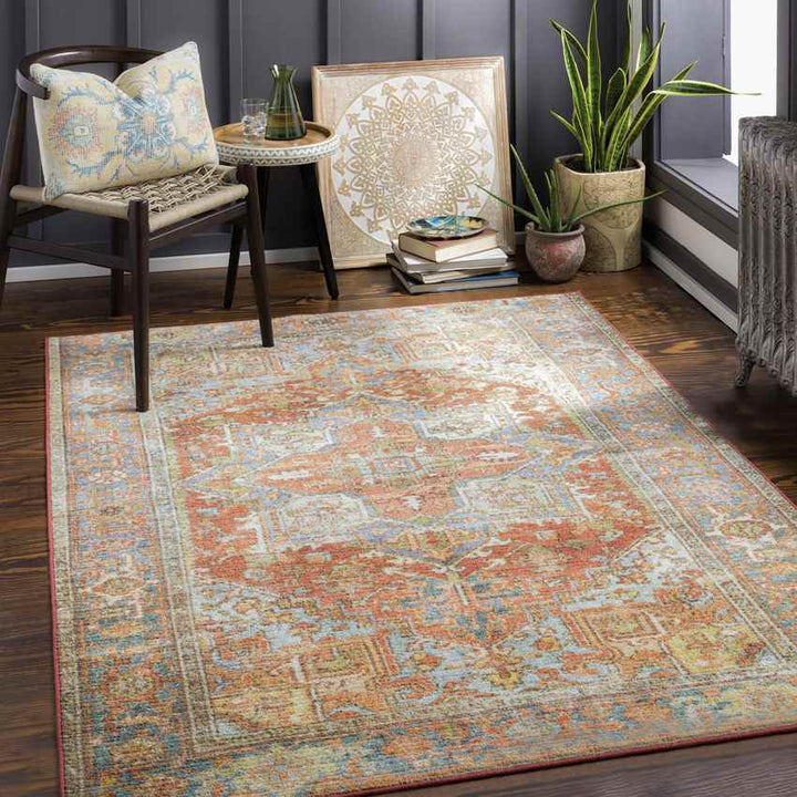 Peoria Heights Traditional Washable Rug, Burnt Orange