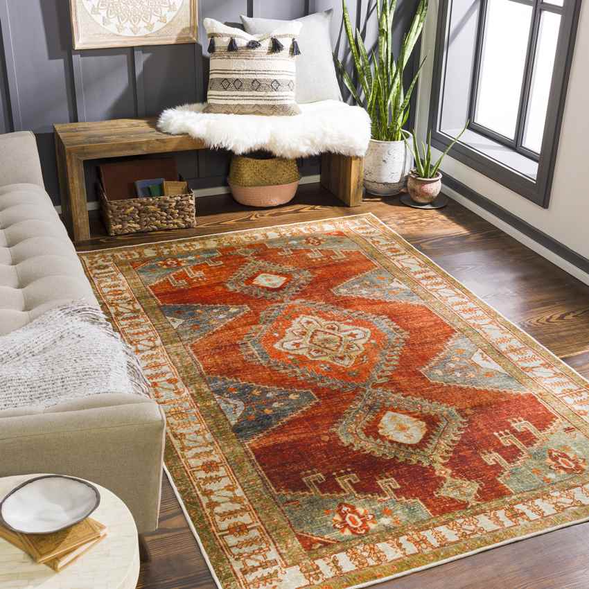 St Elmo Global Washable Rug, Burnt Orange