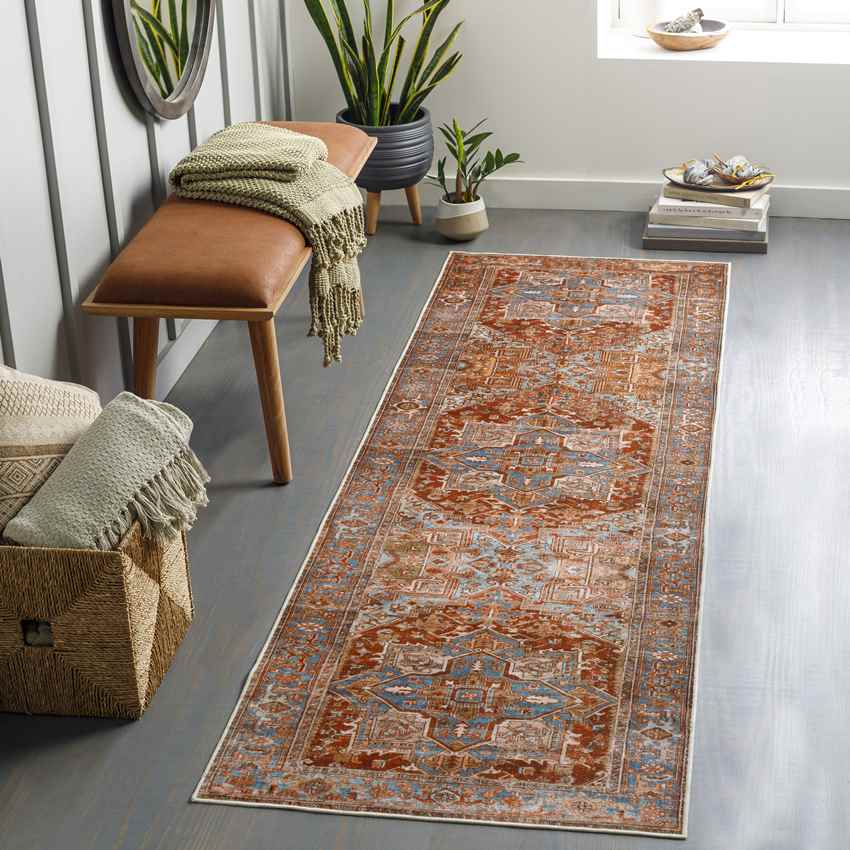 St Johns Traditional Washable Rug, Burnt Orange