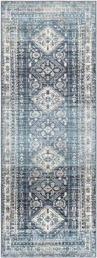 Salamonia Traditional Washable Area Rug, Navy