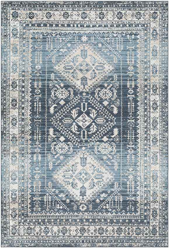 Salamonia Traditional Washable Area Rug, Navy