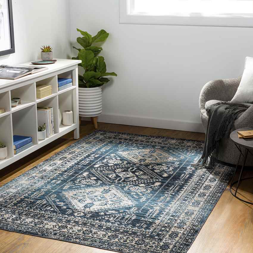 Salamonia Traditional Washable Area Rug, Navy