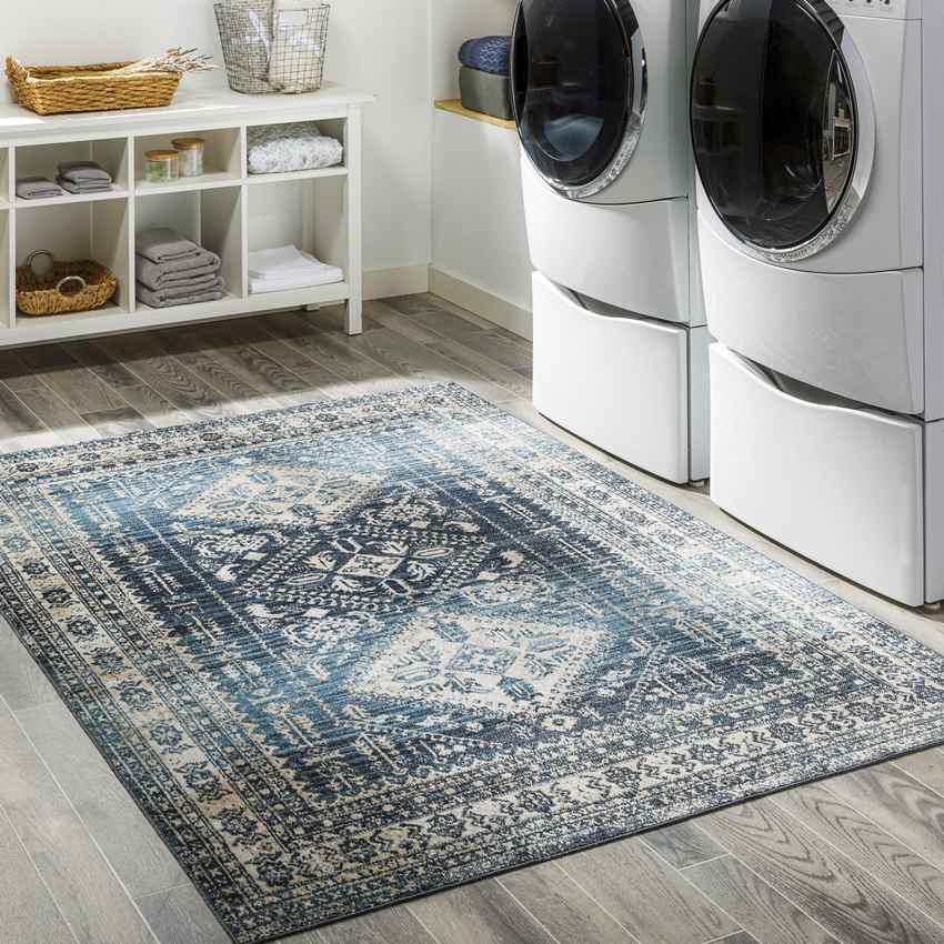 Salamonia Traditional Washable Area Rug, Navy