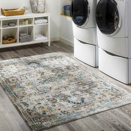 Santa Claus Traditional Washable Rug, Taupe