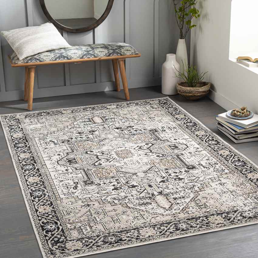 West Baden Traditional Washable Rug, Beige