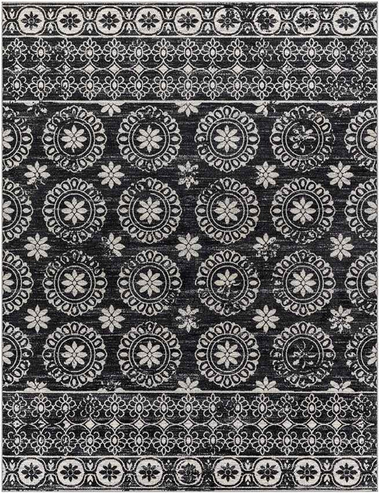 William Traditional Washable Rug, Black