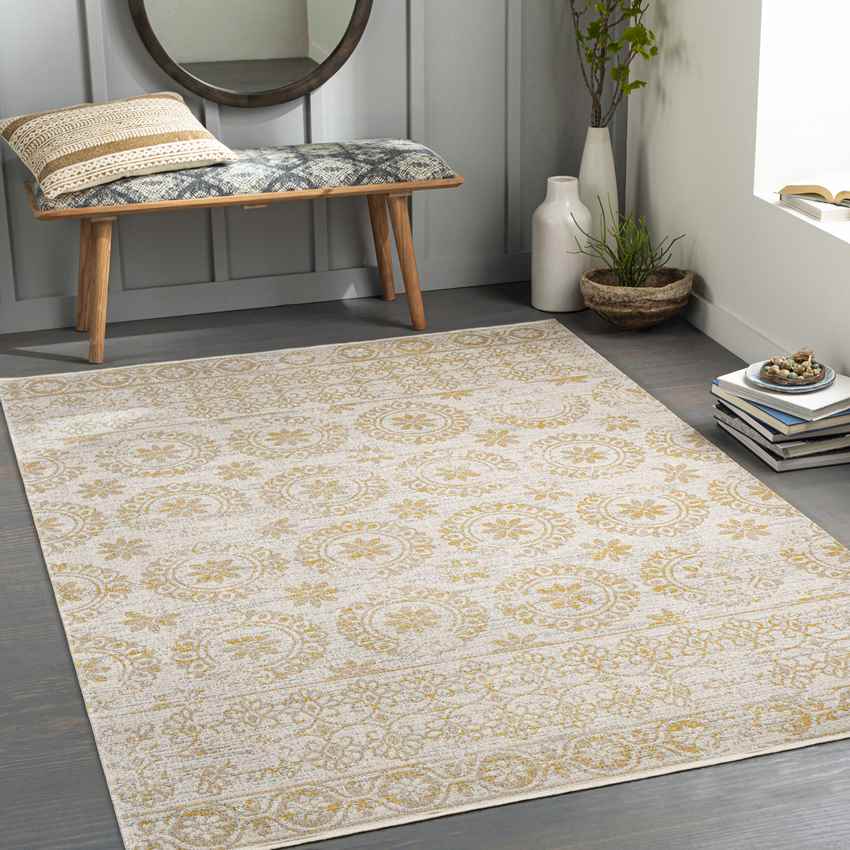 William Traditional Washable Rug, Beige