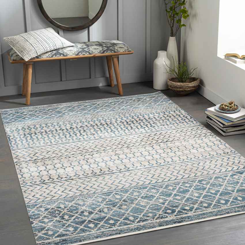 West Terre Haute Global Washable Rug, Pale Blue