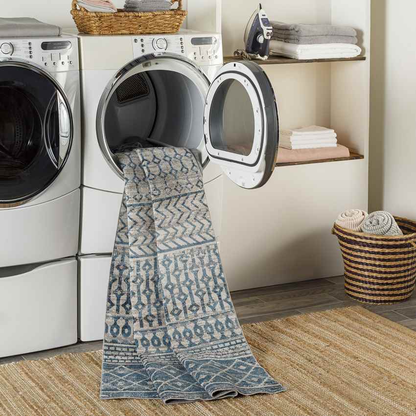 West Terre Haute Global Washable Rug, Pale Blue