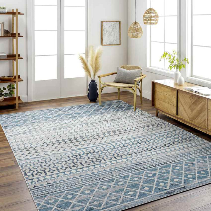 West Terre Haute Global Washable Rug, Ice Blue