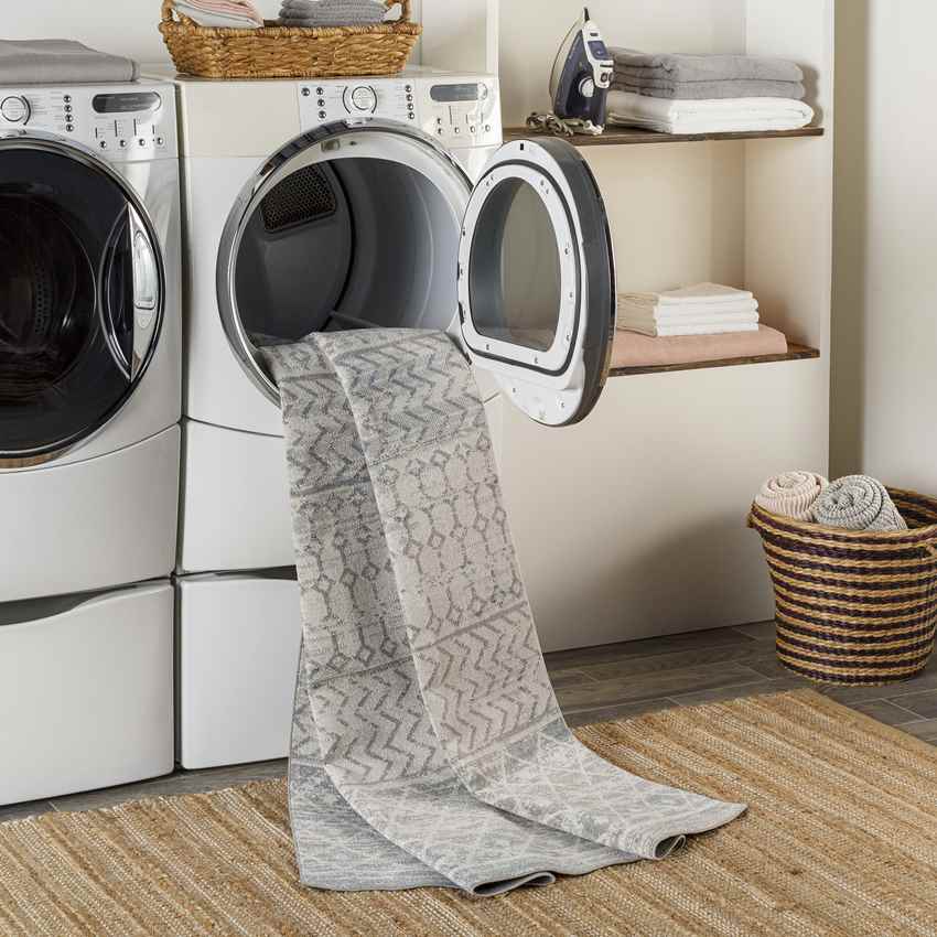 West Terre Haute Global Washable Rug, Medium Gray