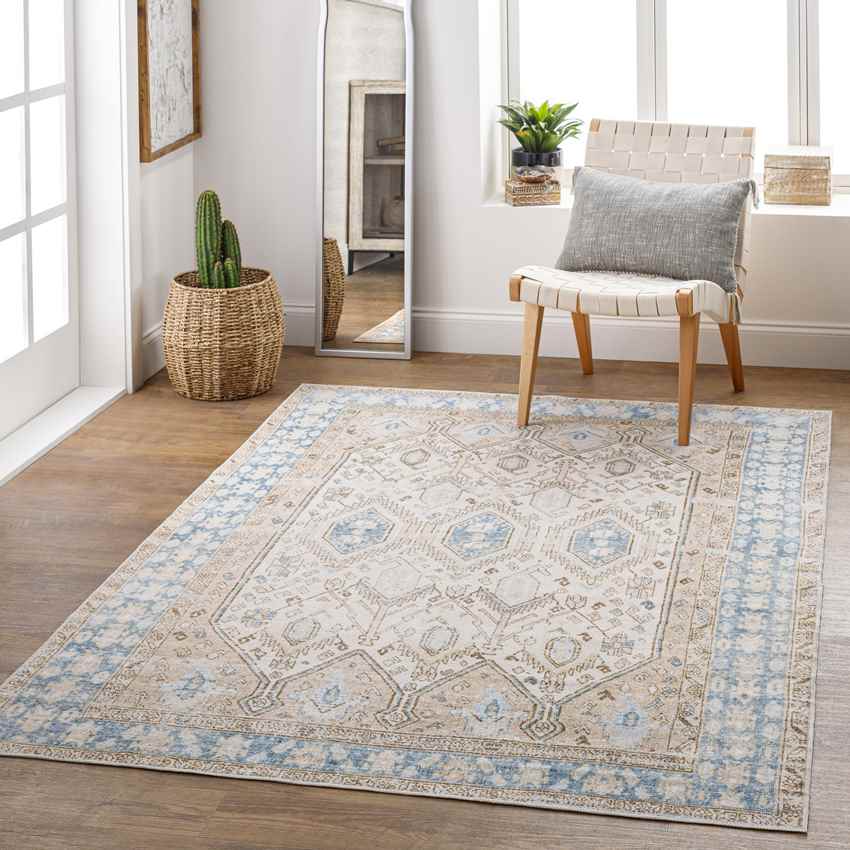 Summitville Traditional Washable Rug, Beige