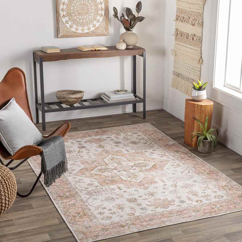 Walcott Traditional Washable Rug, Burnt Orange