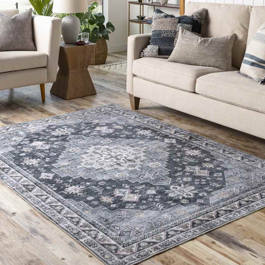 Walford Traditional Washable Rug, Denim