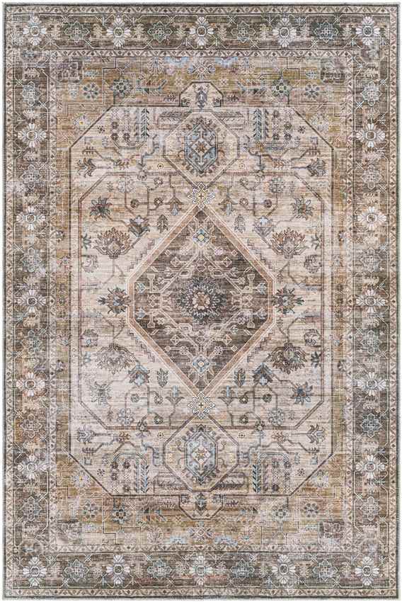 Washta Traditional Washable Rug, Taupe