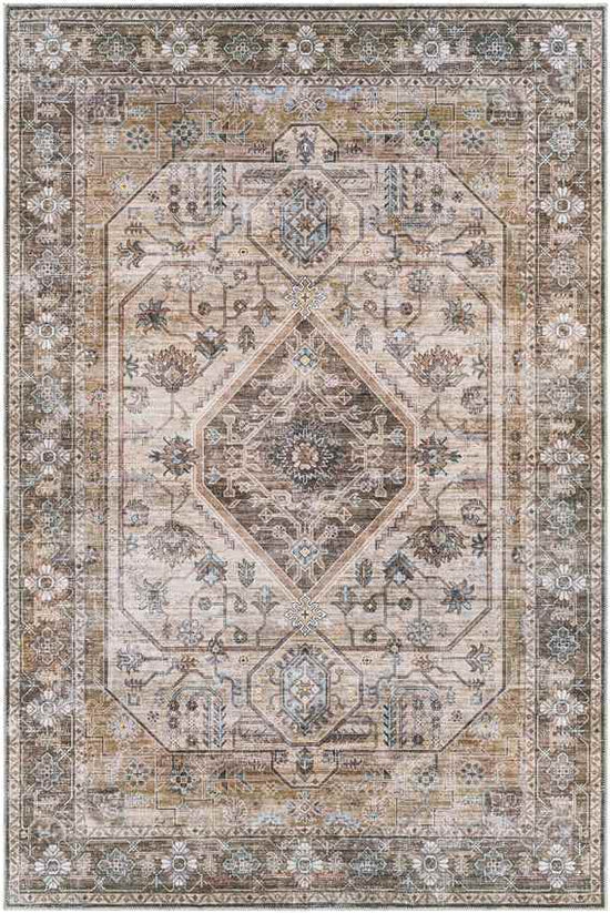 Washta Traditional Washable Rug, Taupe