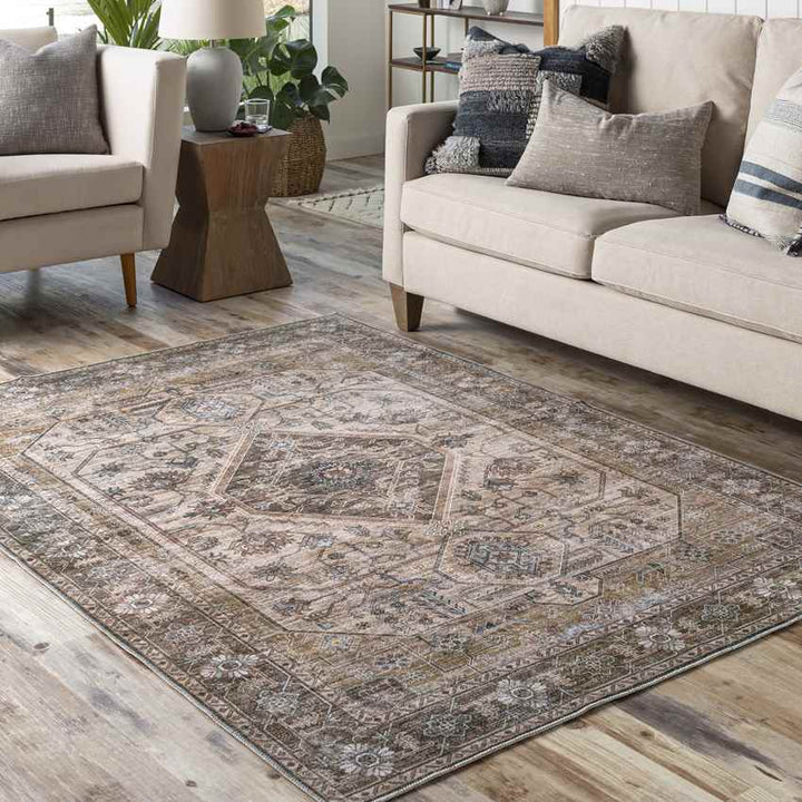 Washta Traditional Washable Rug, Taupe