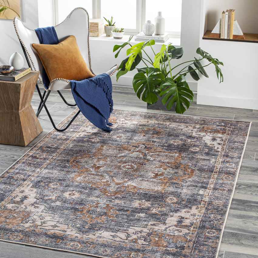 West Liberty Traditional Washable Rug, Charcoal