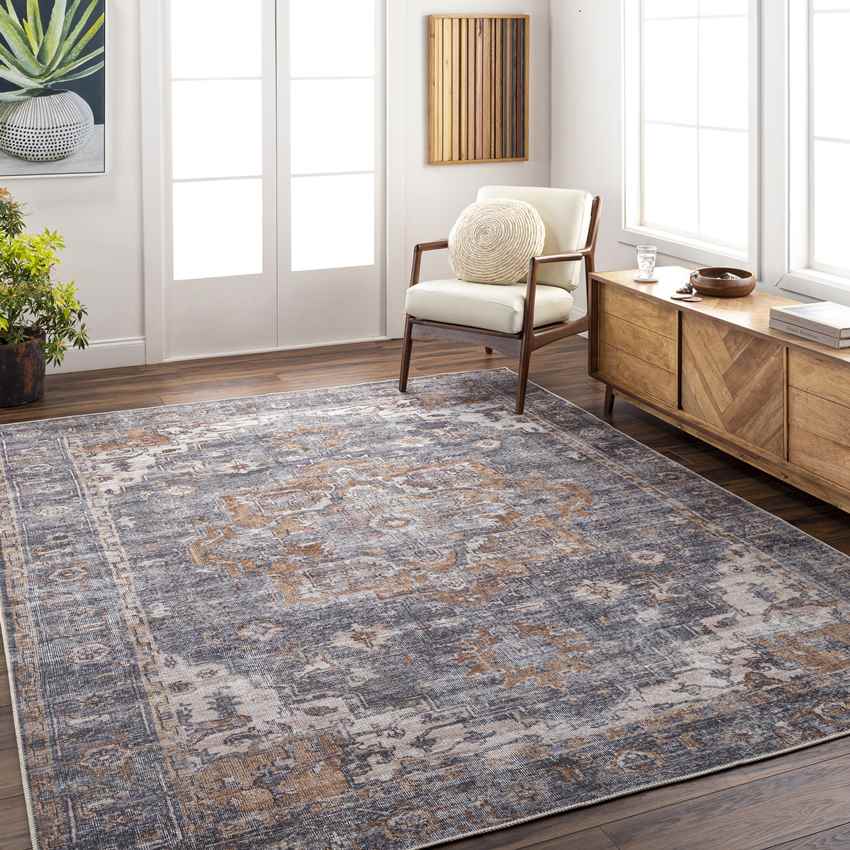 West Liberty Traditional Washable Rug, Charcoal