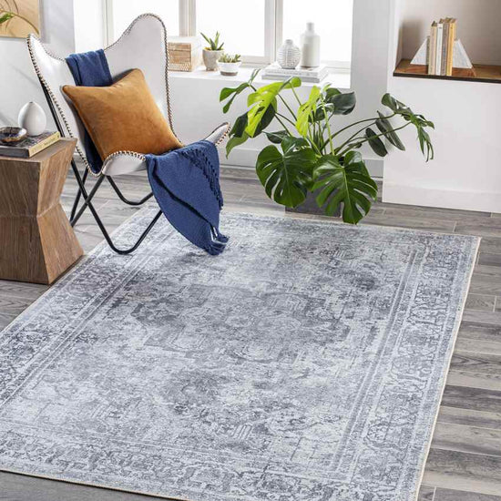 Whitten Traditional Washable Rug, Light Gray