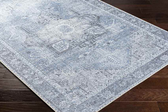 Nora Traditional Washable Mandala Rug, Sky Blue