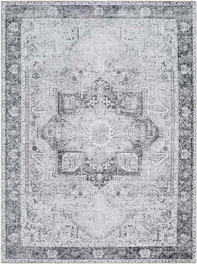 Nora Traditional Mandala Washable Rug, Denim