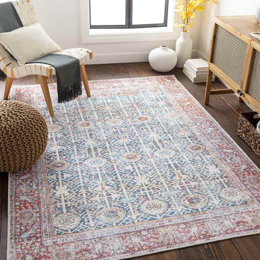 Gillett Grove Traditional Washable Rug, Teal