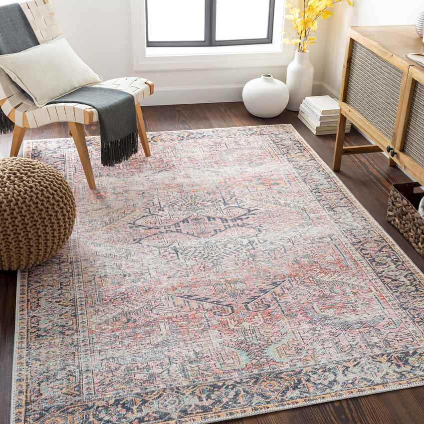 Glidden Traditional Washable Rug, Dusty Coral