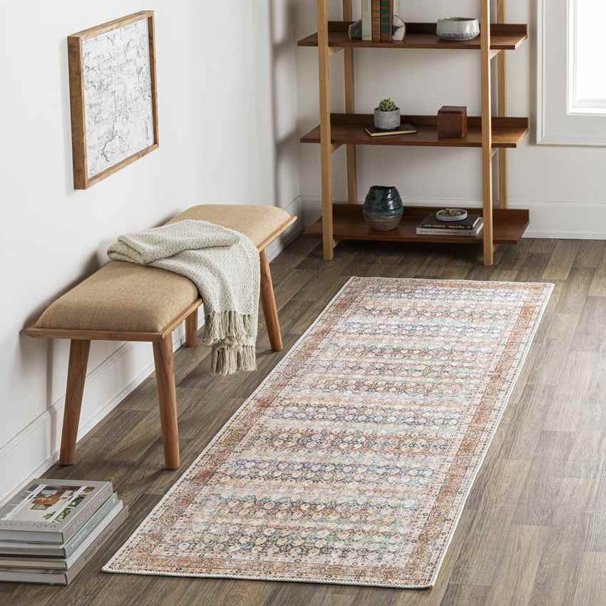 Goldfield Traditional Washable Rug, Light Orange