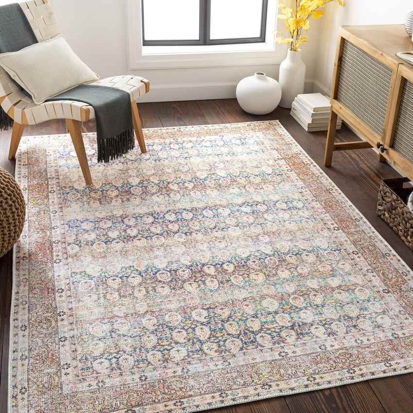 Goldfield Traditional Washable Rug, Light Orange