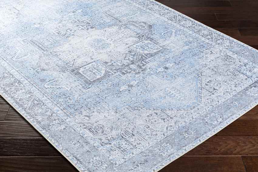 Nora Traditional Mandala Washable Rug, Ice Blue