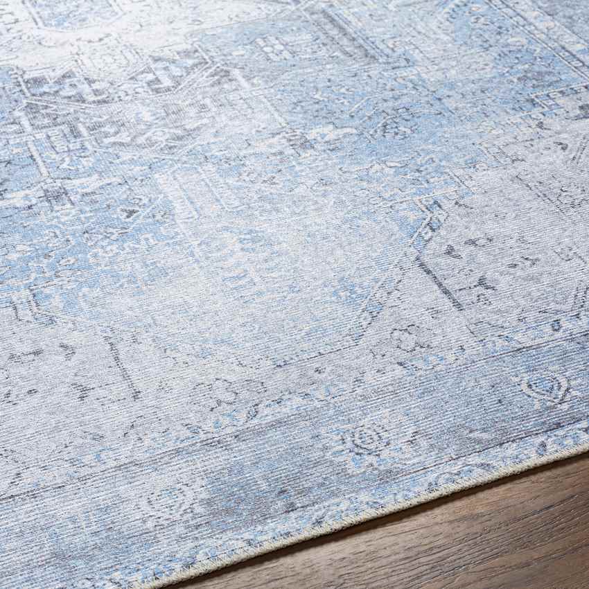 Nora Traditional Mandala Washable Rug, Ice Blue