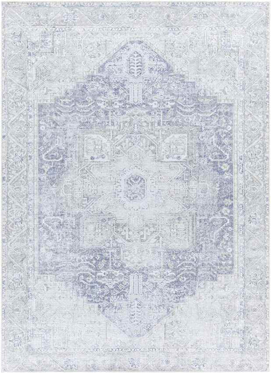 Nora Traditional Washable Mandala Rug, Light Gray