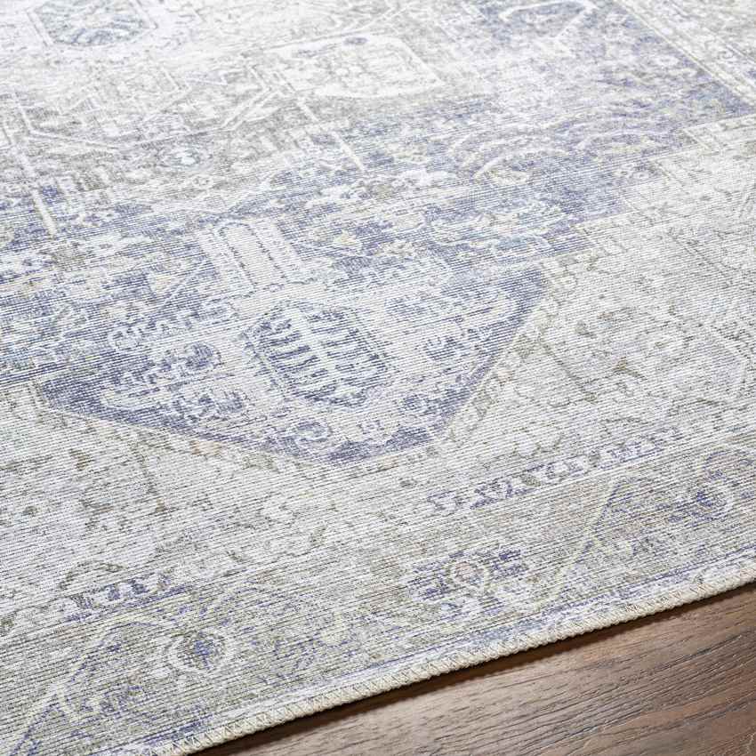 Nora Traditional Washable Mandala Rug, Light Gray