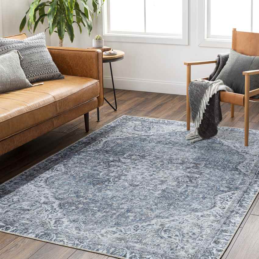 Waterville Traditional Washable Rug, Blue