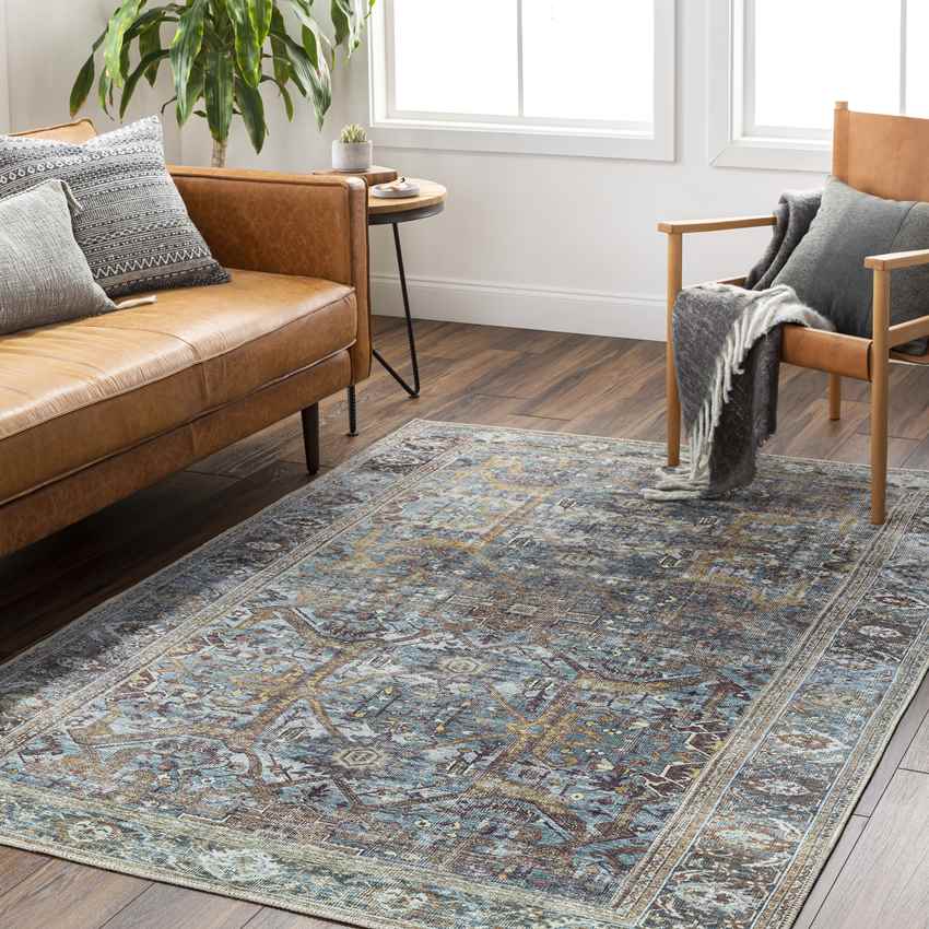 West Lucas Traditional Washable Rug, Navy