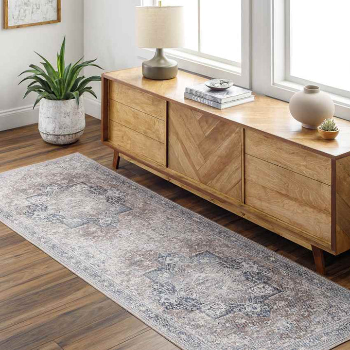 Worthville Traditional Washable Rug, Taupe