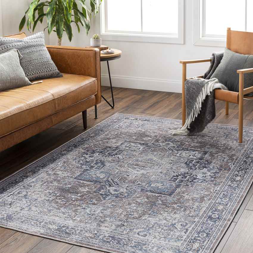 Worthville Traditional Washable Rug, Taupe