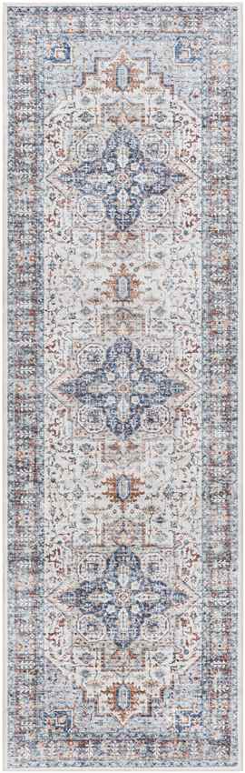 New Cambria Traditional Washable Rug, Light Denim