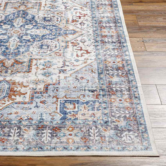 New Cambria Traditional Washable Rug, Light Denim