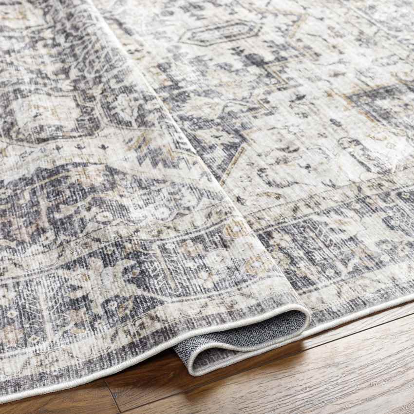 New Cambria Traditional Washable Rug, Charcoal