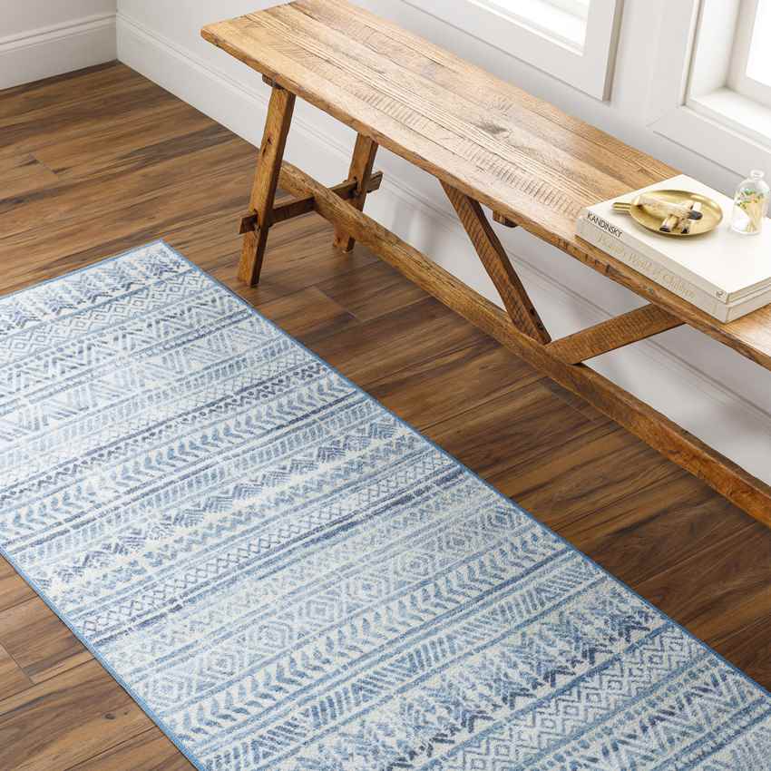 Katryna Global Washable Rug, Denim Blue