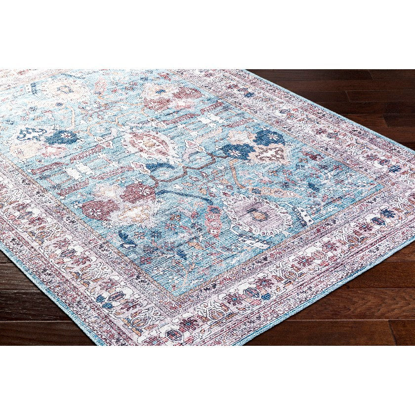 Malek Traditional Washable Rug, Denim